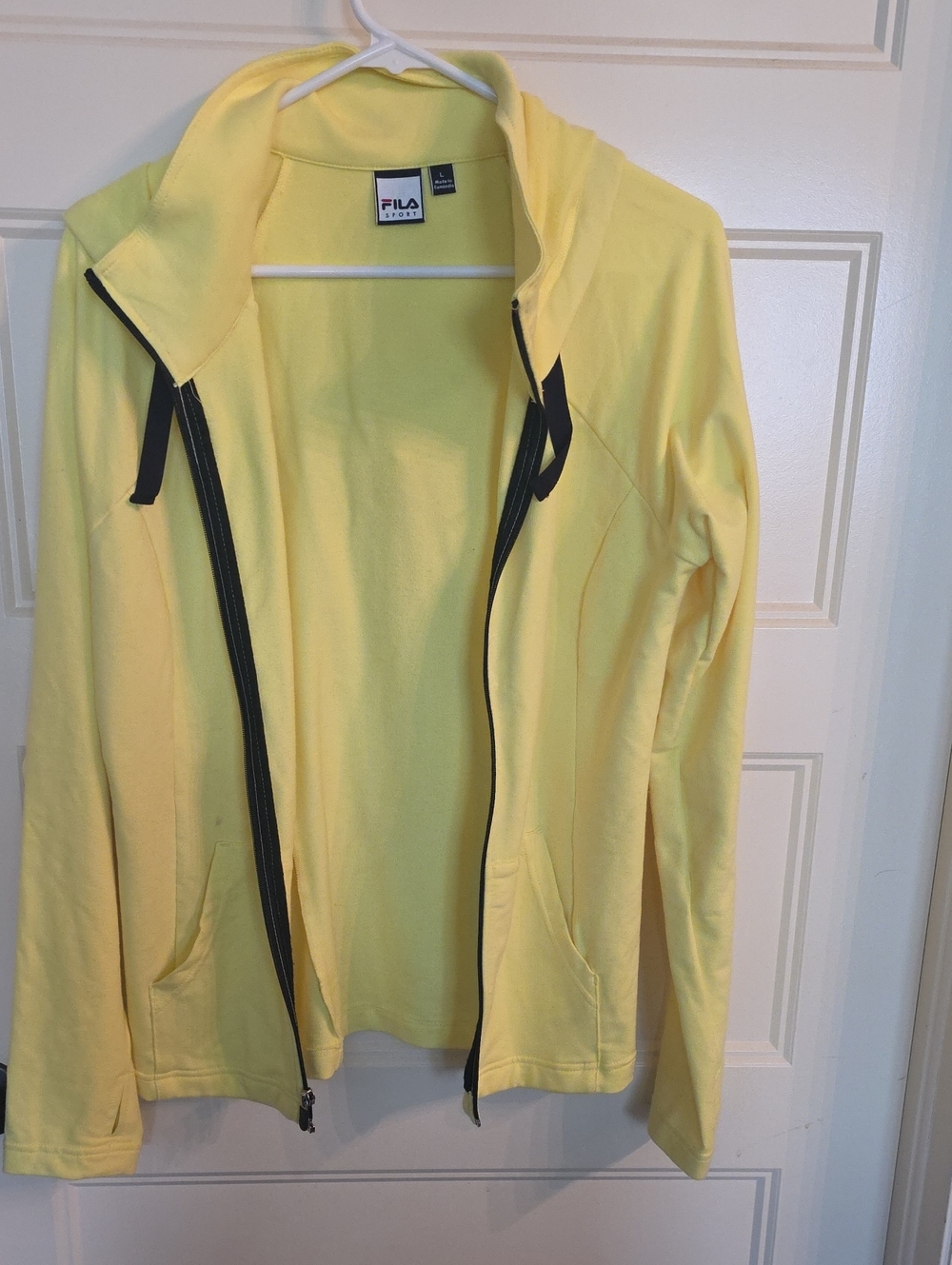 FILA Women's Pale Yellow Hooded Zip-Up Jacket with Black Trim